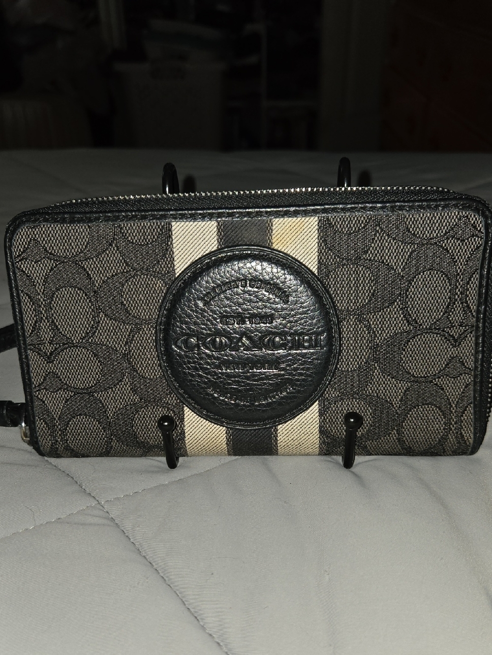 Coach Dempsey Large Phone Wallet in Signature Jacquard with Stripe & Coach Patch